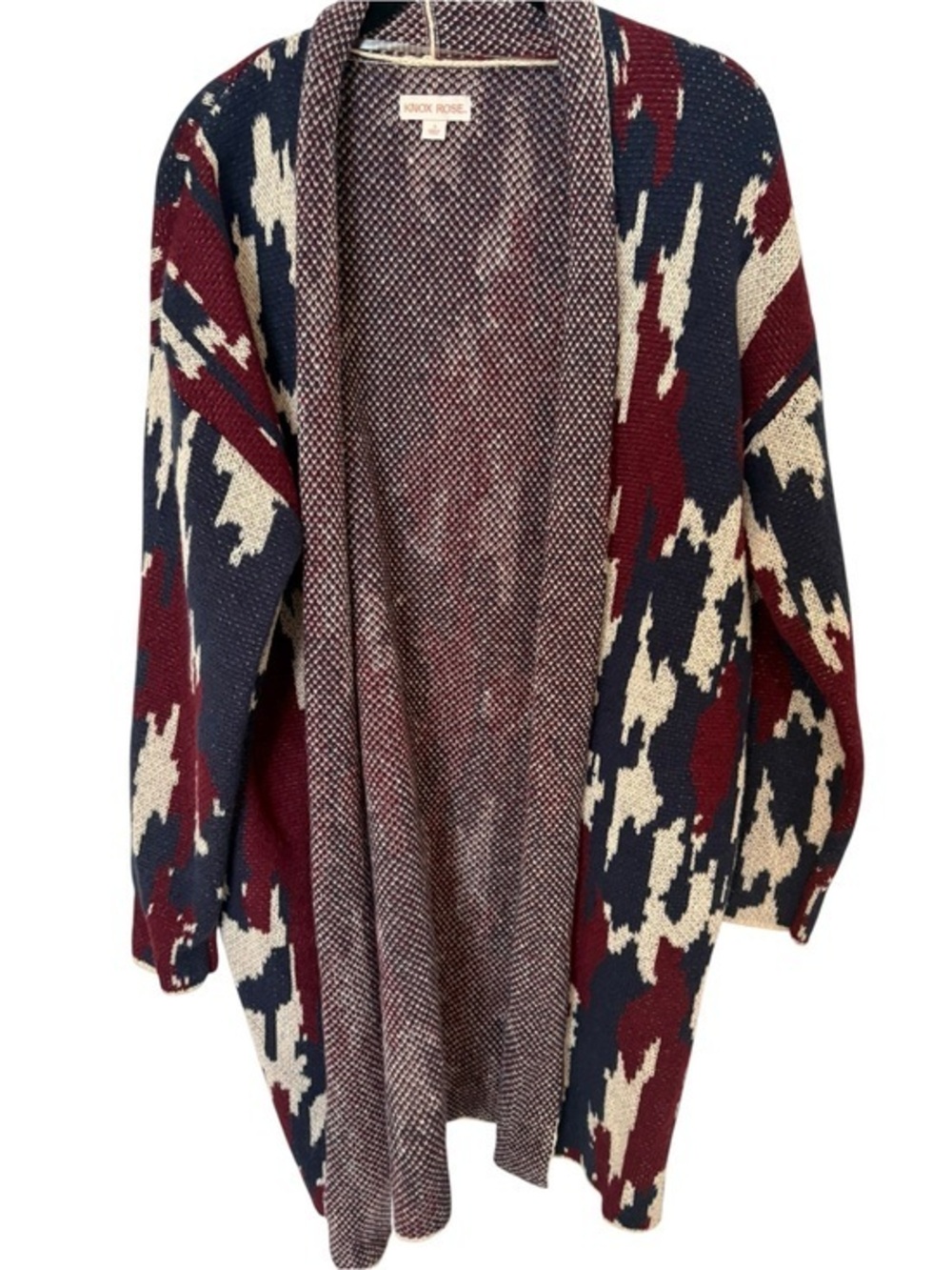 Knox Rose Navy, Burgundy & Cream Aztec Open Cardigan
